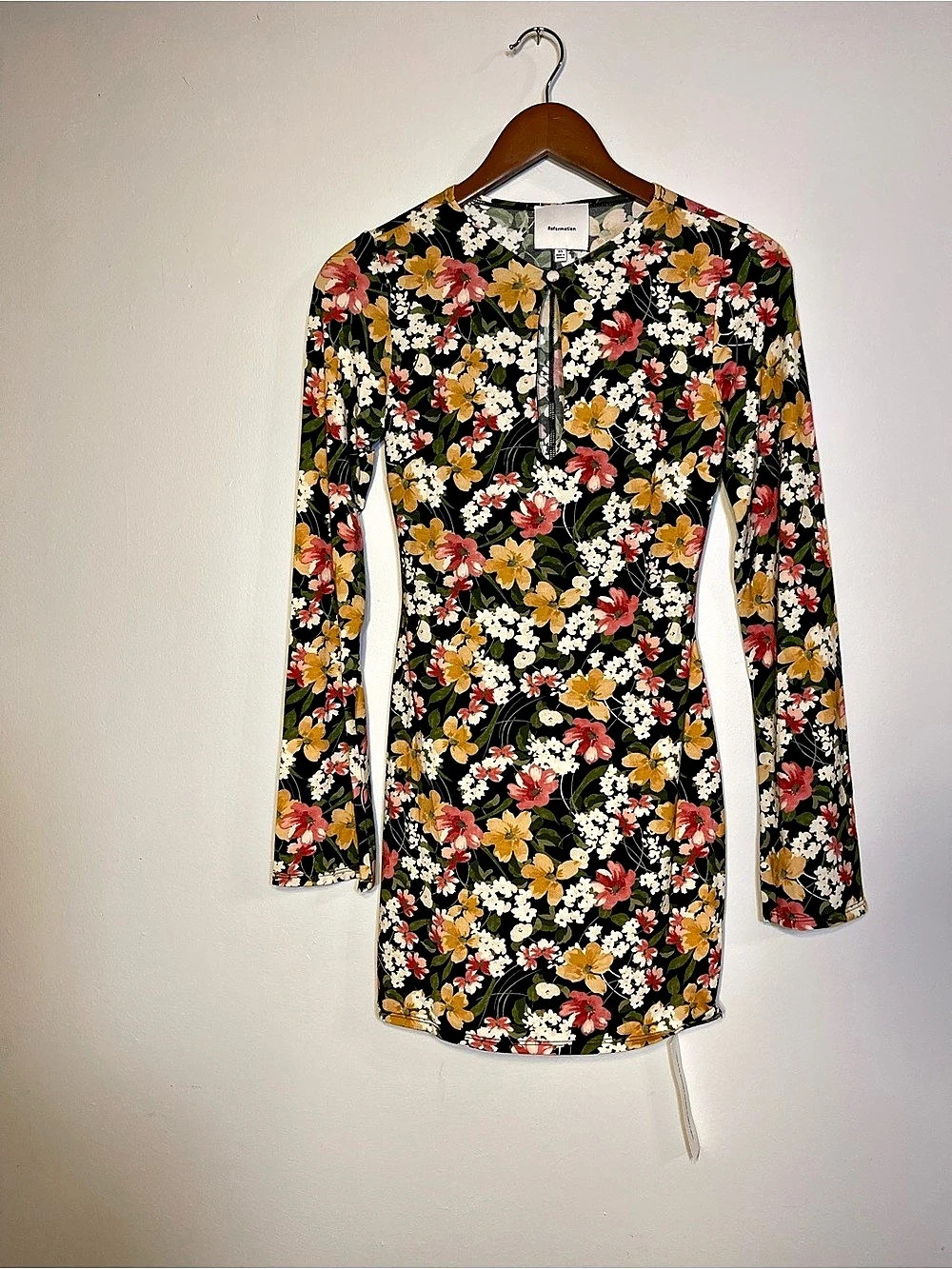 Reformation Piper Knit Dress Floral Mini Black & Pink Size XS